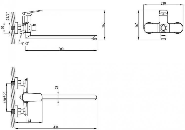 Смеситель для ванны AWP Angara S2751C универсальный цвет Хром Смеситель для ванны AWP Angara S2751C универсальный цвет Хром