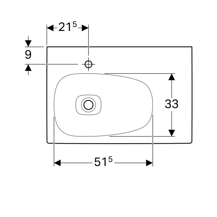 Раковина Geberit Citterio 75х50, полочка справа, без перелива [500.545.01.1]