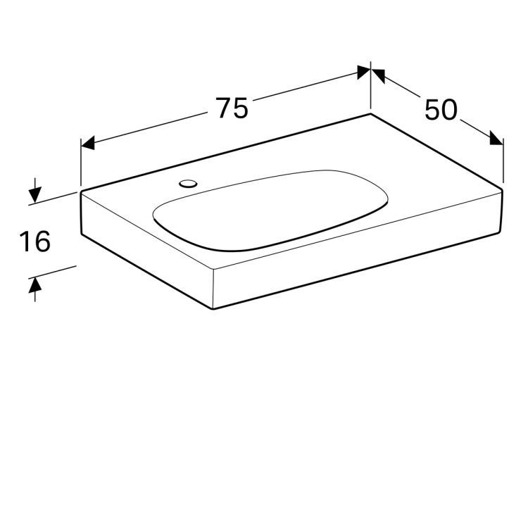 Раковина Geberit Citterio 75х50, полочка справа, без перелива [500.545.01.1]