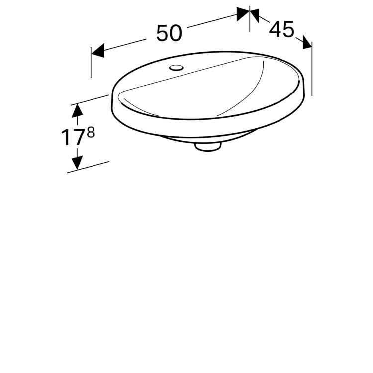Раковина Geberit VariForm овальной формы, 50х45 см, с отв. под смеситель, без отв. перелива [500.714.01.2]