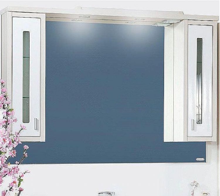 Зеркало со шкафом Бриклаер Бали 120 4627125411984 с подсветкой Светлая лиственница Белое глянцевое