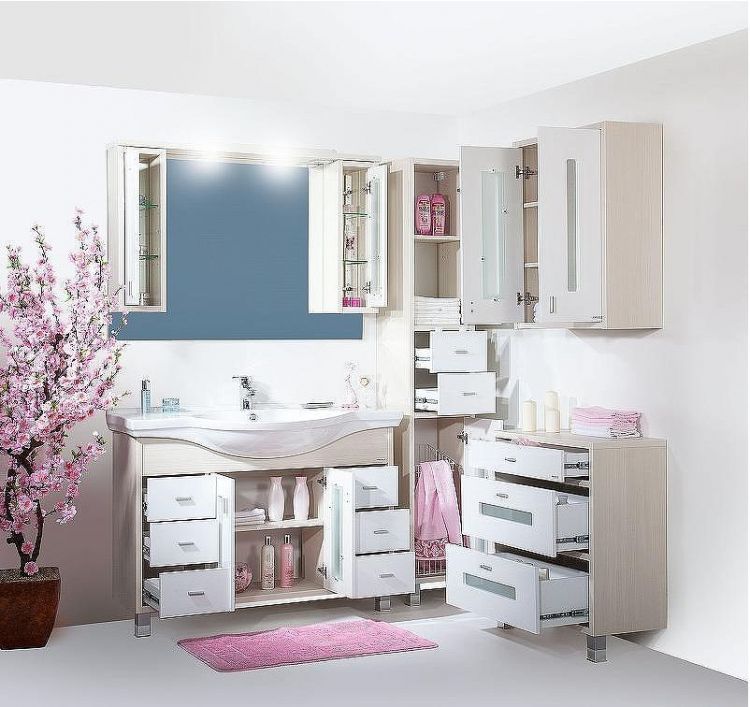 Зеркало со шкафом Бриклаер Бали 120 4627125411984 с подсветкой Светлая лиственница Белое глянцевое