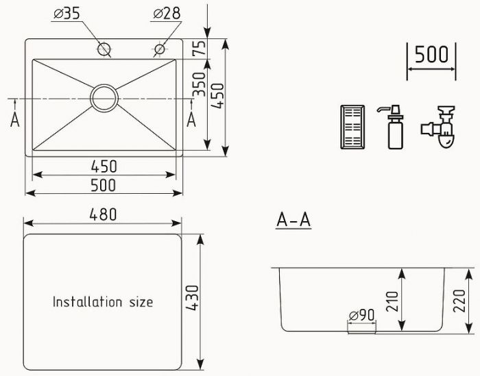 Кухонная мойка Ulgran Steel US 500-001 Брашированная сталь