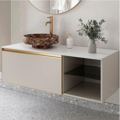 Тумба под раковину Boheme Armadi Art Quatro 6 120 790-M6-120-CM-MG подвесная Кашемир профиль Золото матовое
