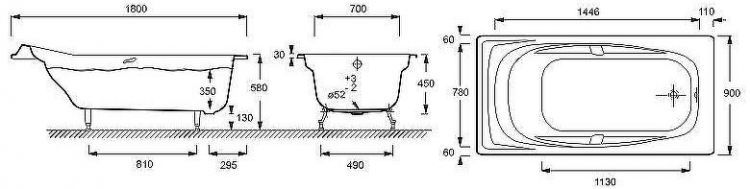 Чугунная ванна Jacob Delafon Super Repos 180x90 E2902-00 с антискользящим покрытием