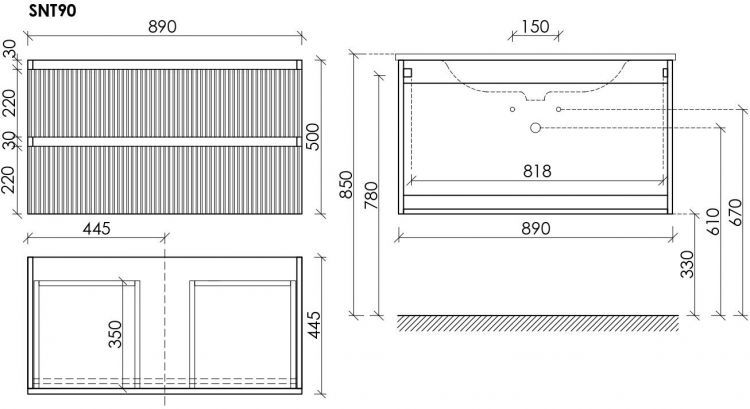 Тумба подвесная SANCOS Snob T 890х445х500, c двумя ящиками оснащенными доводчиками, Beige Soft,SNT90CE