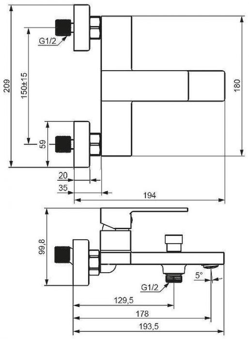 Смеситель для ванны Damixa Gala 531000300 Черный матовый