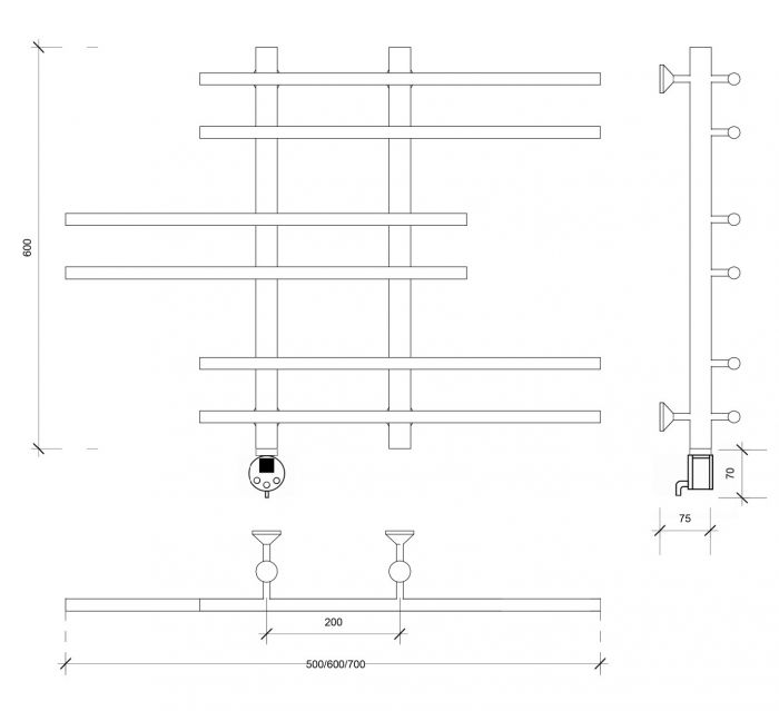 Полотенцесушитель электрический Secado Турин 5 60x20x50 черный матовый