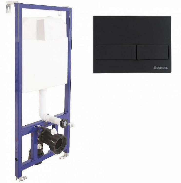 Комплект унитаза Rosa Элеганс Люкс Вн УнБ32 4620008195438 с инсталляцией Berges Novum L5 040215 с сиденьем Микролифт и Черной матовой клавишей смыва