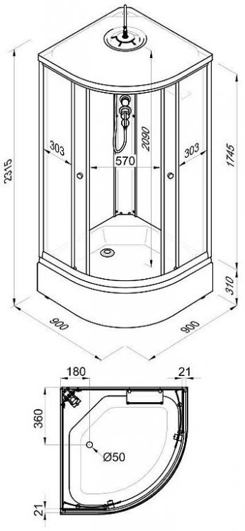 Душевая кабина Triton Топ 90x90 Щ0000065702 без гидромассажа