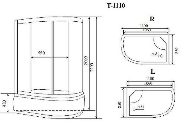 Душевая кабина Timo Standart 110x85 T-1110L с гидромассажем