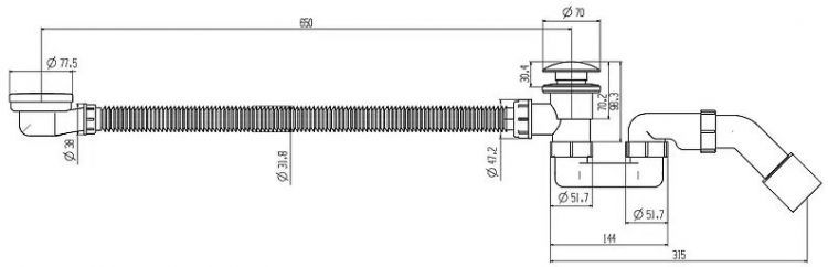 Слив-перелив FILARETE FL90MG click-clack цвет Золото матовое