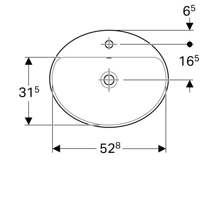 Раковина Geberit VariForm овальной формы, 55х45 см, с отв. под смеситель, с отв. перелива [500.720.01.2]