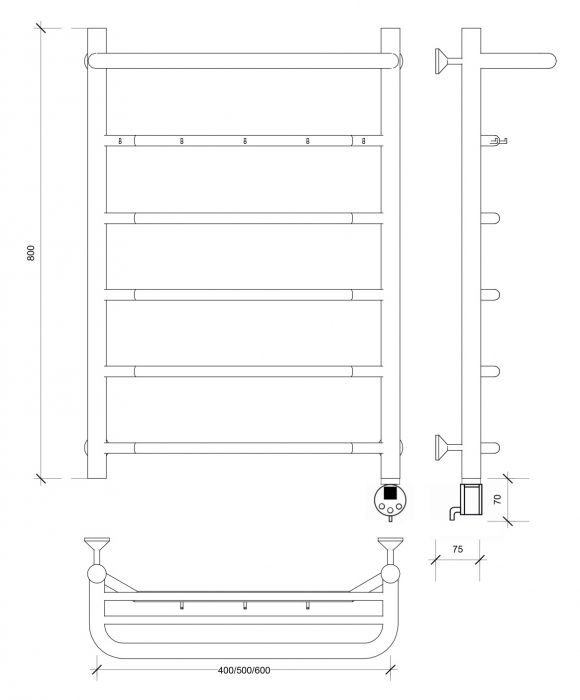 Полотенцесушитель электрический Secado Агата 1 К 80x40 графит