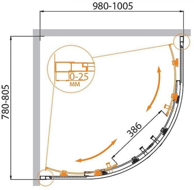 Душевой уголок Cezares Molveno 100х80 MOLVENO-RH-2-100/80-P-Cr профиль Хром стекло рифленое