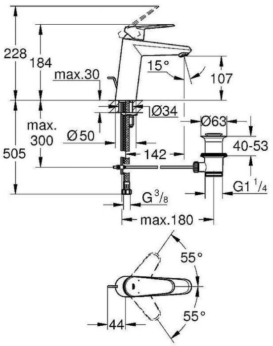 Смеситель для раковины Grohe Eurodisc Cosmopolitan 23448002 Хром