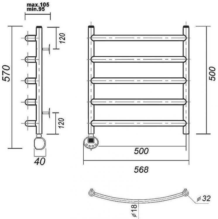 Электрический полотенцесушитель Domoterm Калипсо П5 500x500 EL Черный матовый