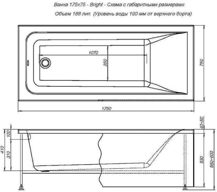 Акриловая ванна Aquanet Bright 175x75 216660 с каркасом