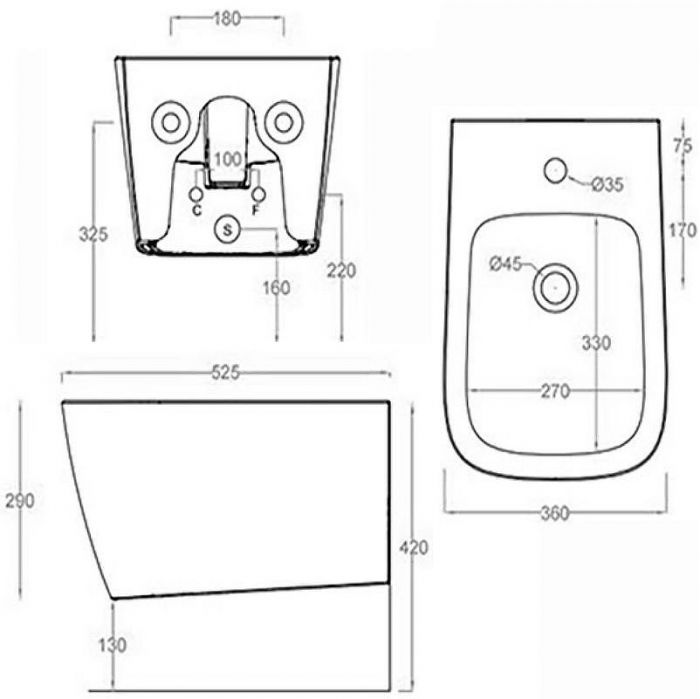 Биде Artceram A16 ASB001 01 86 подвесное Белое