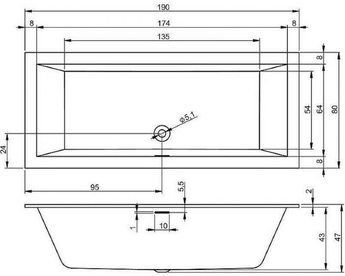 Акриловая ванна Riho Rething Cubic Fall 190х80 B108013005 без гидромассажа