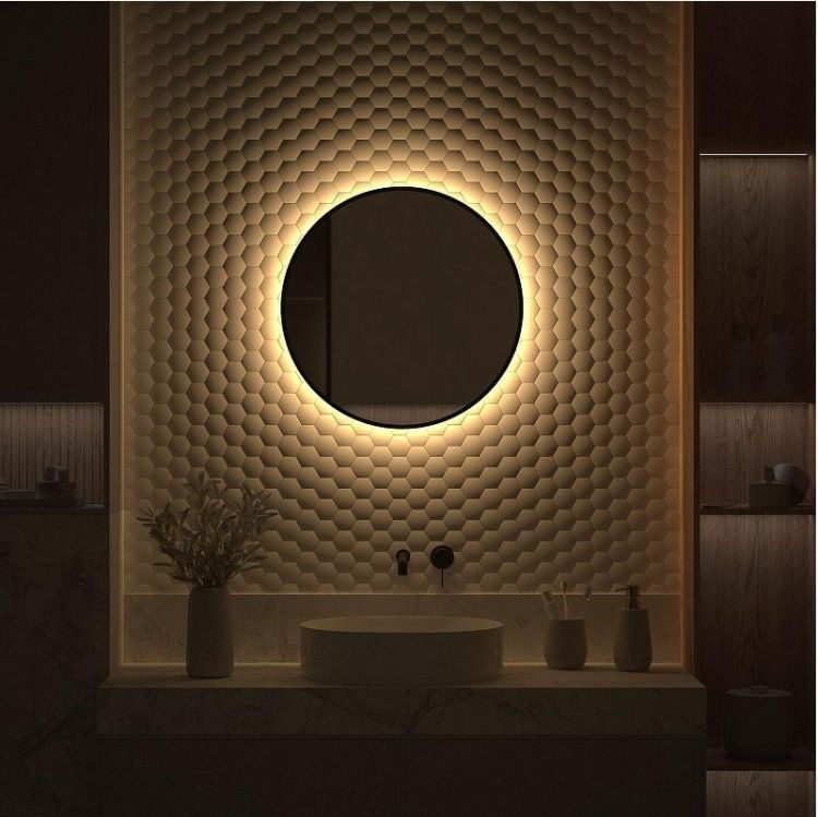 Зеркало Defesto Aura 60х60 DF 2993 с подсветкой 15W-3000K/Без выключателя/Теплый белый свет/Черная рама