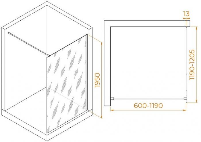 Душевая перегородка RGW Walk In WA-010B 120 351001012-14 профиль Черный стекло прозрачное