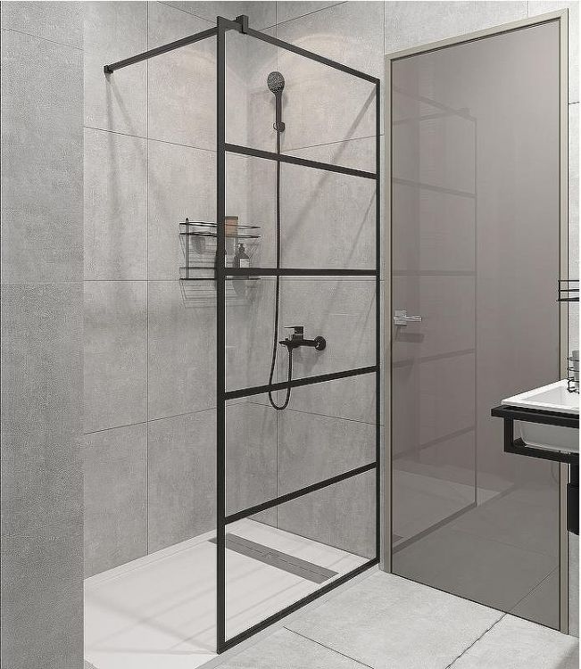 Душевая перегородка STWORKI Кронборг 110 LOFT-GW-110х220 профиль Черный матовый стекло прозрачное