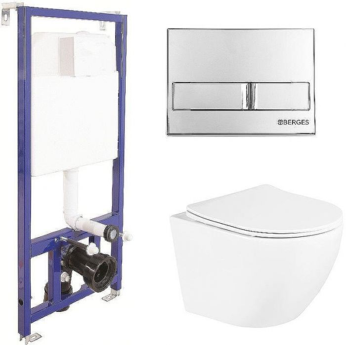 Комплект унитаза BelBagno Uno BB3105CHR/SC с инсталляцией Berges Novum L3 040213 с сиденьем Микролифт и клавишей смыва Хром