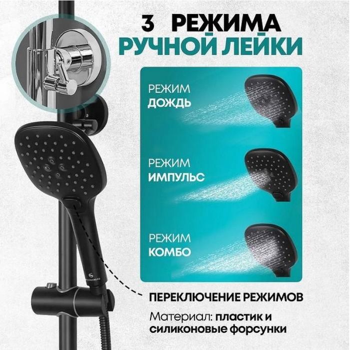 Душевая система Grocenberg GB7001BL Черная матовая