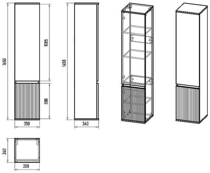 Шкаф пенал Brevita Enfida 35 R ENF-05035-020P Черный матовый