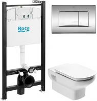 Комплект унитаза с инсталляцией Roca Dama Senso 893104090 с кнопкой смыва Хром и сиденьем Микролифт