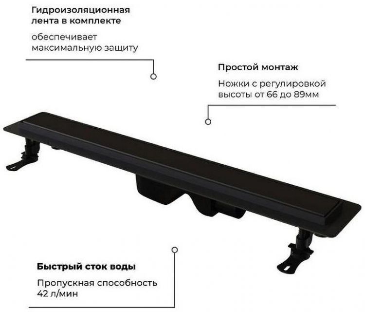 Душевой лоток RGW Drain Leo-31-60 60213160-04 с Черной матовой решеткой / под плитку