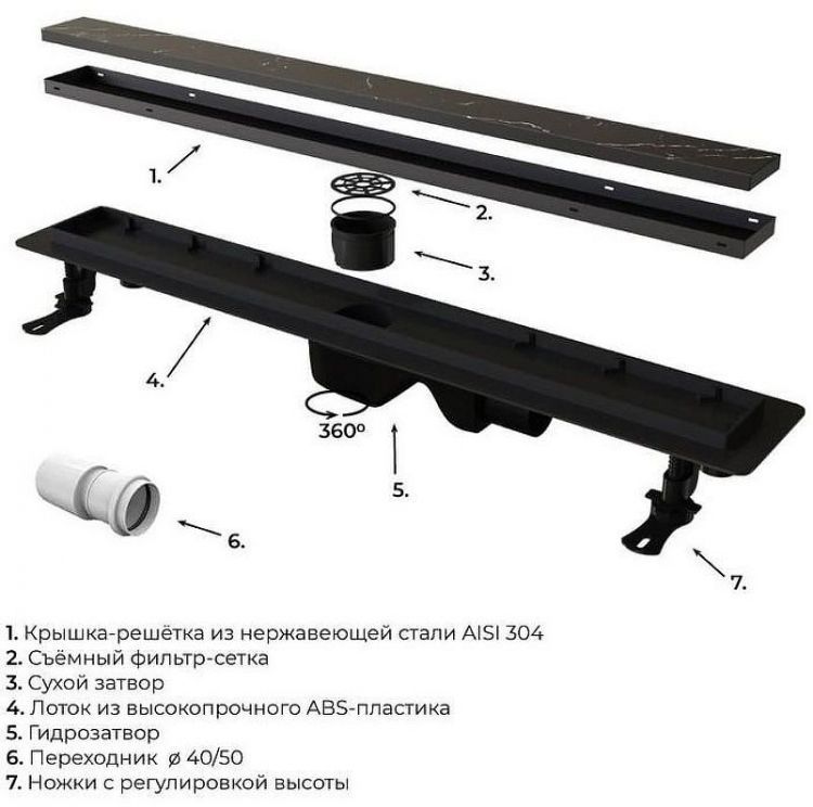 Душевой лоток RGW Drain Leo-31-60 60213160-04 с Черной матовой решеткой / под плитку
