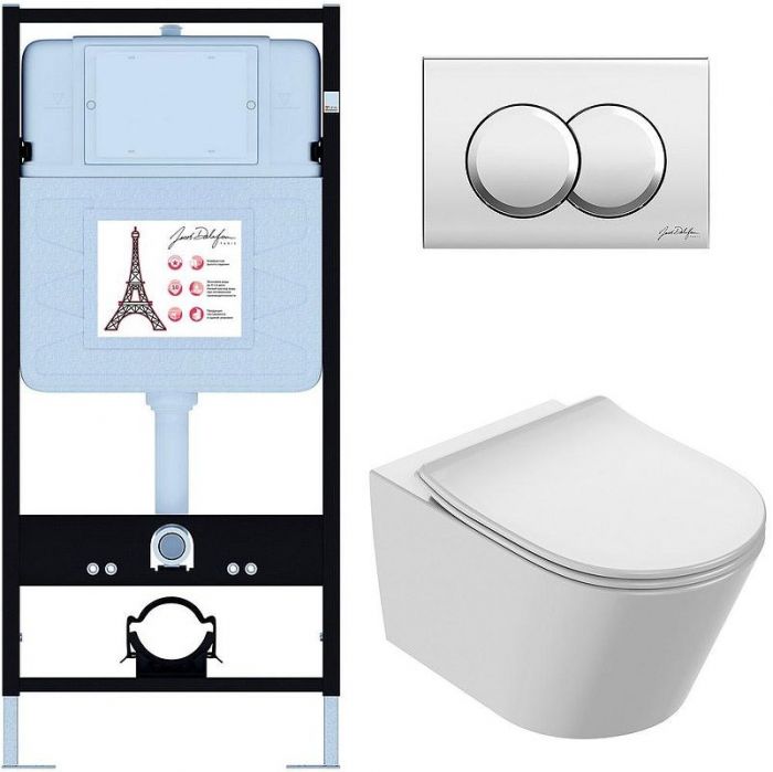 Комплект унитаза с инсталляцией Jacob Delafon Bastille EDAB103-CP с сиденьем Микролифт и клавишей смыва Хром