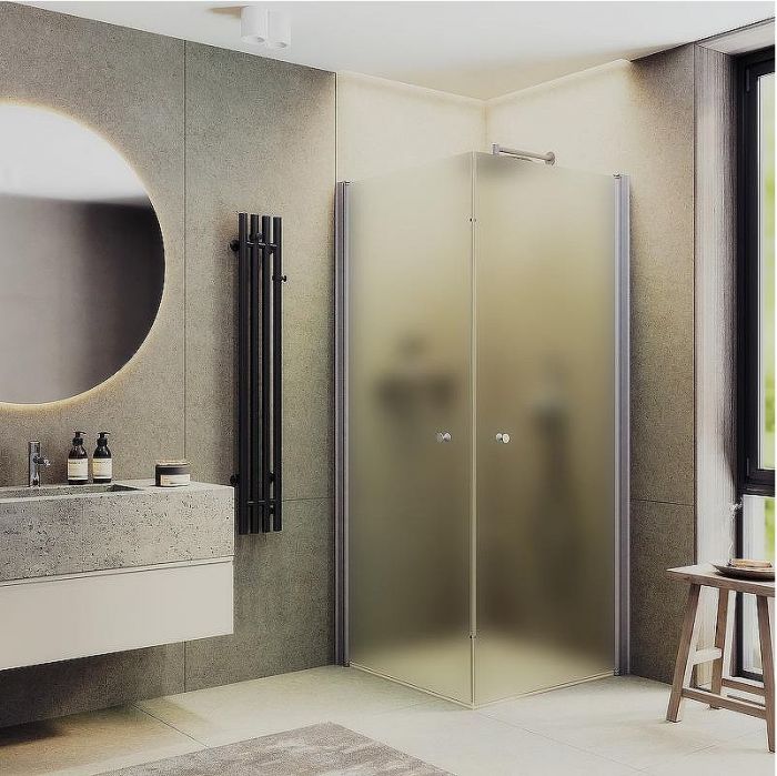 Душевой уголок Maybah Glass MGY-1293-5 800x800x1980 на монопетлях Хром матовый стекло сатиновое