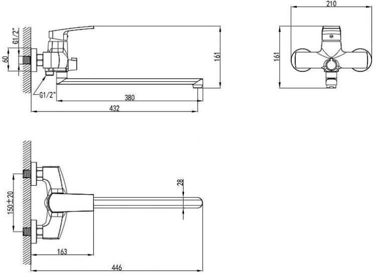 Смеситель для ванны AWP Peno S2851C универсальный цвет Хром Смеситель для ванны AWP Peno S2851C универсальный цвет Хром
