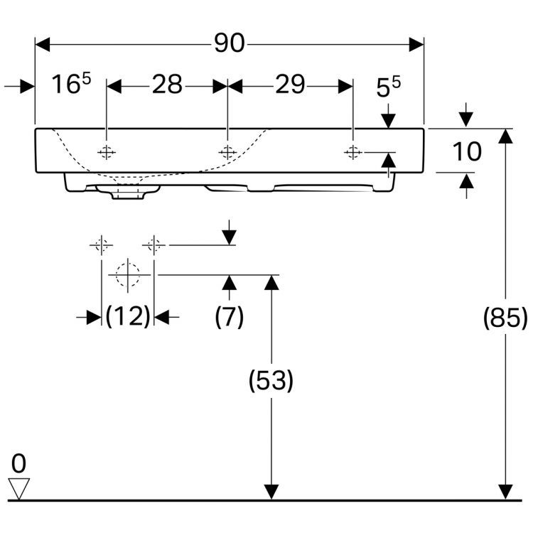 Раковина Geberit Citterio 90х50, полочка справа, без перелива [500.548.01.1]