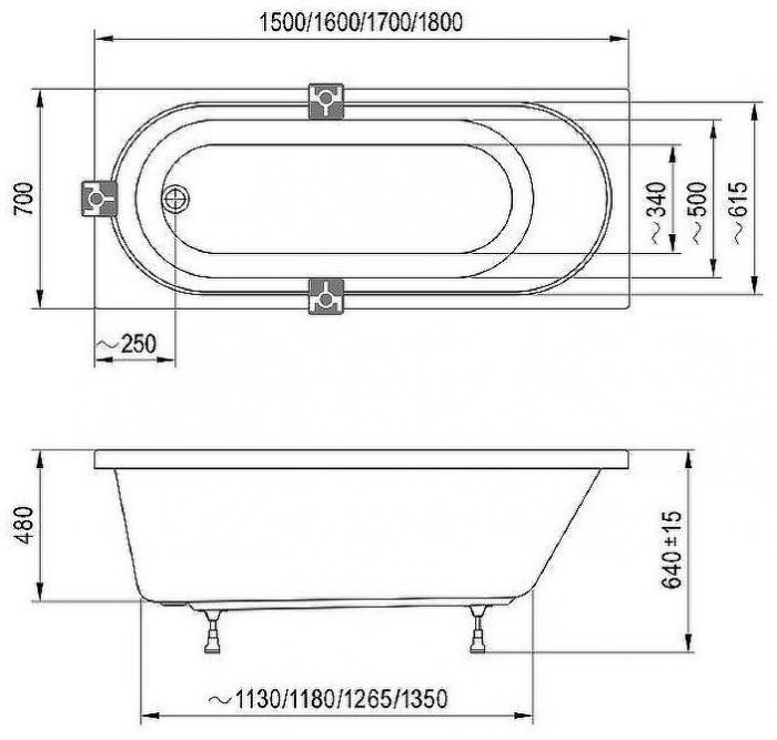 Акриловая ванна Ravak Sonata II 170x70 C635R00000 без гидромассажа