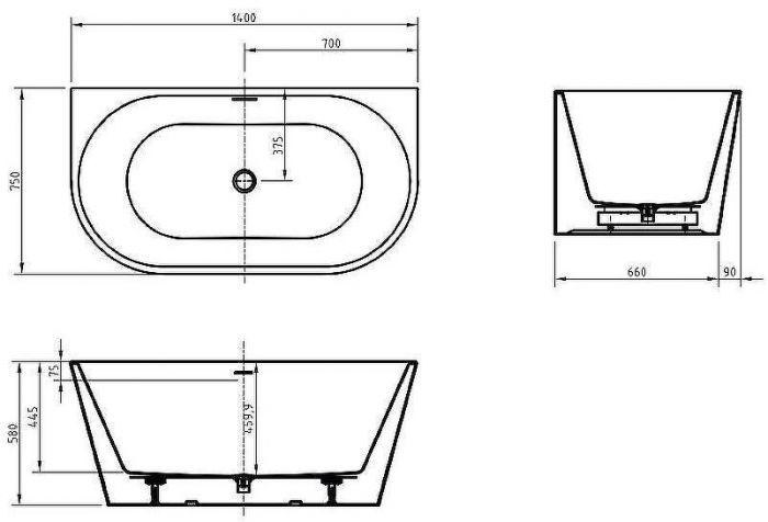 Акриловая ванна BelBagno 140x75 BB710-1400-750 без гидромассажа