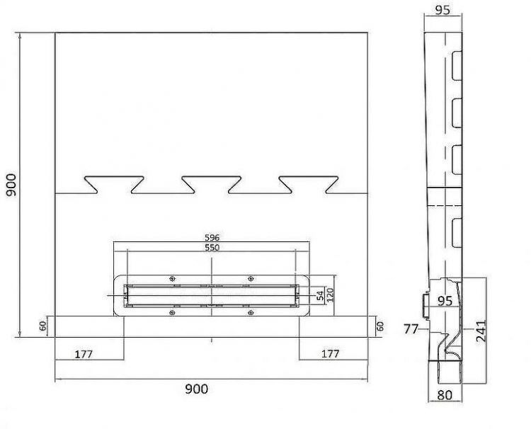 Душевой поддон из вспененного полистирола Pestan 90х90 Confluo Board Uni 40007821BG под плитку со встроенным душевым лотком Frameless Line Black Glass 550