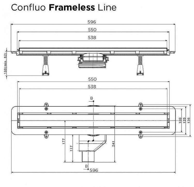 Душевой поддон из вспененного полистирола Pestan 90х90 Confluo Board Uni 40007821BG под плитку со встроенным душевым лотком Frameless Line Black Glass 550