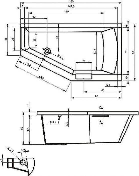 Акриловая ванна Riho Geta 160x90 B030001005 (BA8700500000000) L без гидромассажа