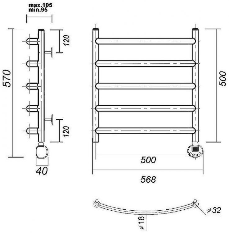 Электрический полотенцесушитель Domoterm Калипсо П5 500x500 ER Черный матовый