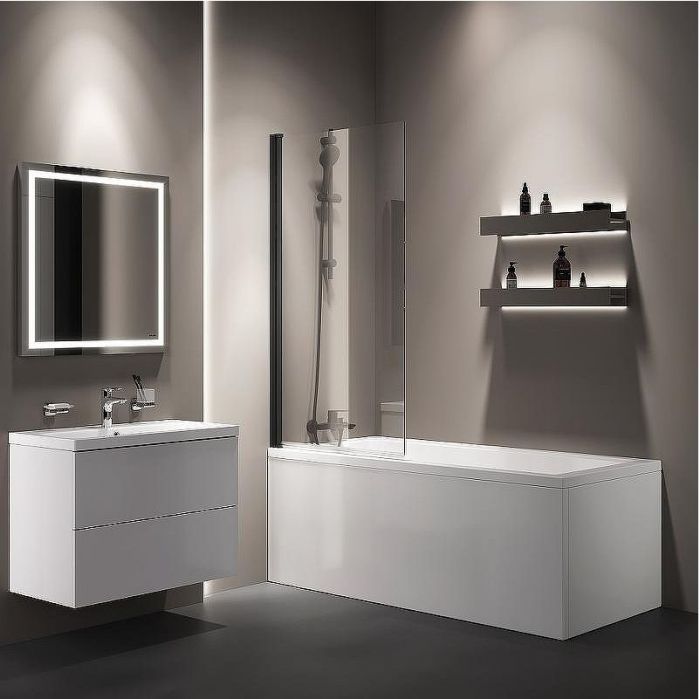 Шторка на ванну AM.PM Gem 80 W90BS-D080-140BT профиль Черный матовый стекло прозрачное