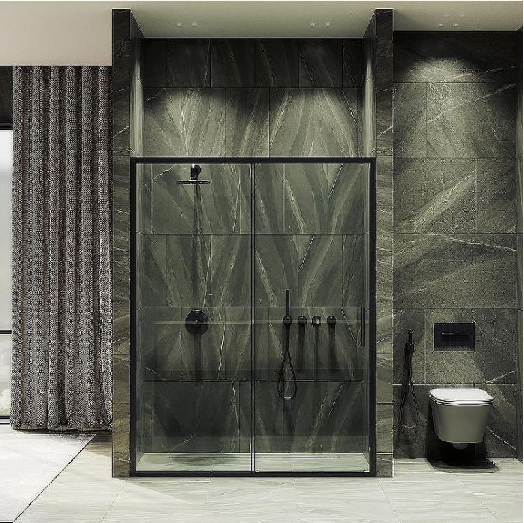 Душевая дверь Maybah Glass MGD-1277-6 1500x1950 раздвижная профиль Черный стекло прозрачное