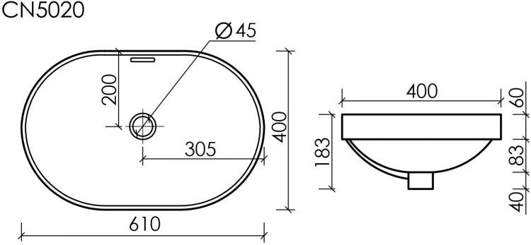 Умывальник CERAMICANOVA Element овальный встраиваемый сверху в столешницу CN5020 Умывальник CERAMICANOVA Element овальный встраиваемый сверху в столешницу CN5020