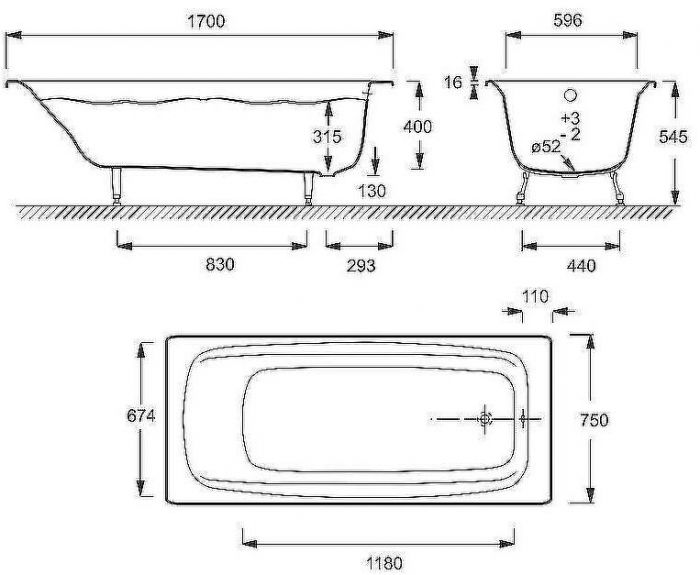 Чугунная ванна Jacob Delafon Diapason 170x75 E2937-S-00 без антискользящего покрытия