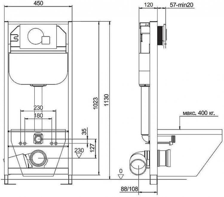 Инсталляция Aquanika Basic 10.702.450.02.10 для унитаза с клавишей смыва Хром
