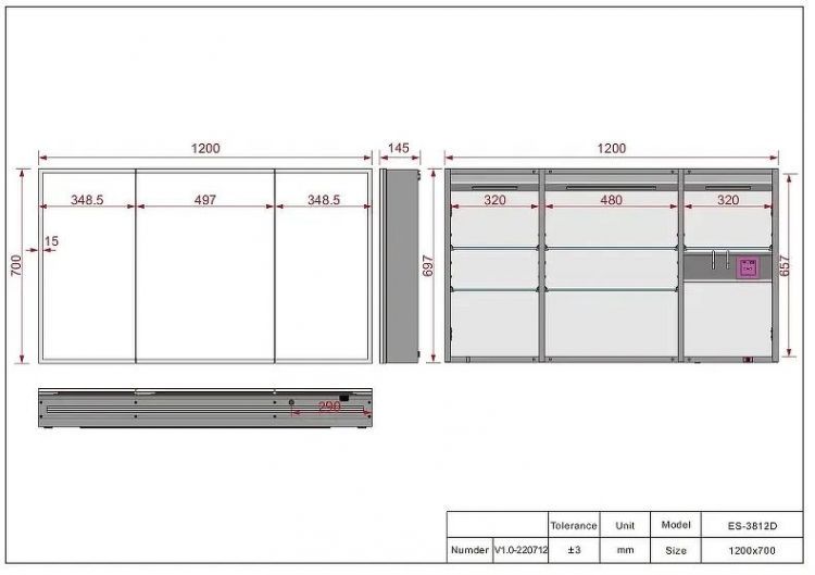 Зеркальный шкаф Esbano 120 ESMT3812D с подсветкой с инфракрасным выключателем