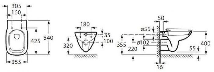 Комплект унитаза с инсталляцией Roca Debba Pack Rimless 893104970 с сиденьем Микролифт без клавиши смыва
